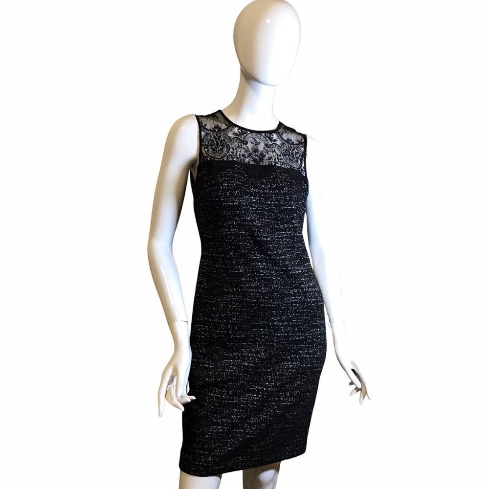 Vince Camuto Lace Marbleized Sleeveless Dress Black Size 4